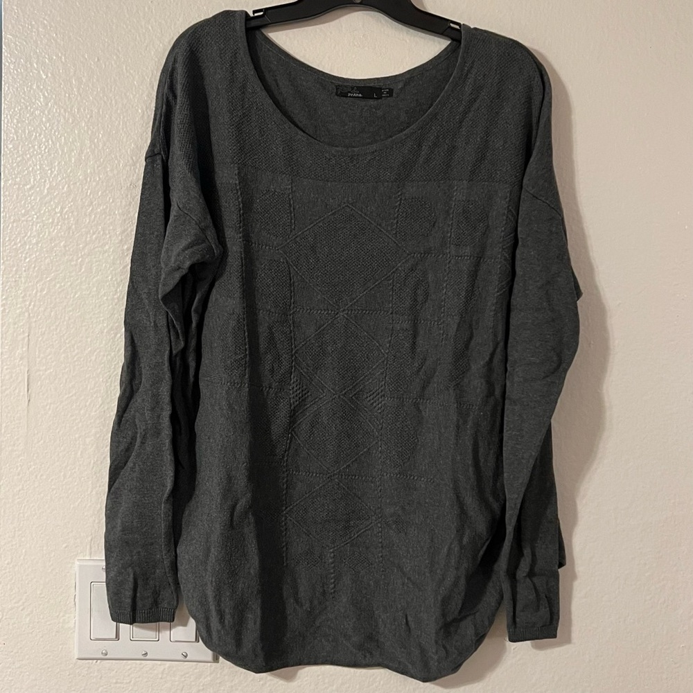 prAna Charcoal Long Sleeve Pattern-weave Boatneck Sweater